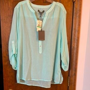 Tommy Bahama Green 3/4 Sleeve Relaxed Blouse